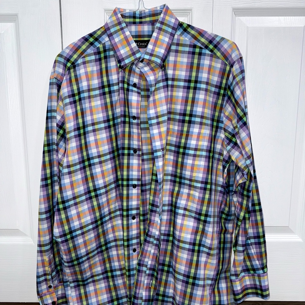 St. Croix Blue and Green Plaid Button Down Shirt